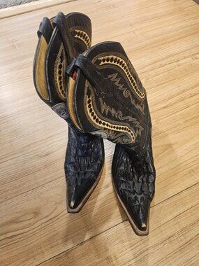 Donaldo Cowboy Boots Embroidered Black and Yellow Mens Size 8 Western